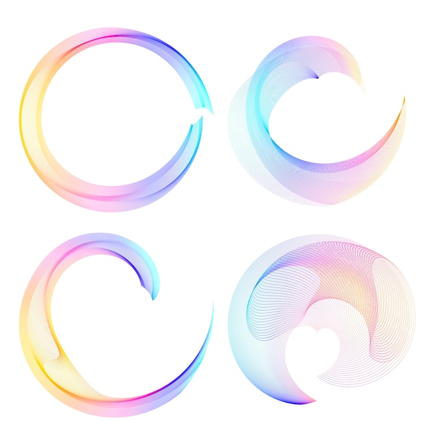 El elemento de diseño del conjunto círculo colores vectoriales en negrita aislados anillo dorado de rayas onduladas de brillo abstracto de muchos remolinos brillantes creados usando Blend Tool Ilustración vectorial EPS10 para su presentación
