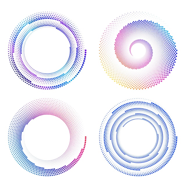 El elemento de diseño del conjunto círculo colores vectoriales en negrita aislados anillo dorado de rayas onduladas de brillo abstracto de muchos remolinos brillantes creados usando Blend Tool Ilustración vectorial EPS10 para su presentación