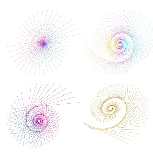 El elemento de diseño del conjunto círculo colores vectoriales en negrita aislados anillo dorado de rayas onduladas de brillo abstracto de muchos remolinos brillantes creados usando Blend Tool Ilustración vectorial EPS10 para su presentación