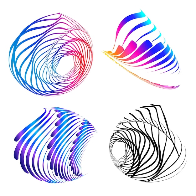 El elemento de diseño del conjunto círculo colores vectoriales en negrita aislados anillo dorado de rayas onduladas de brillo abstracto de muchos remolinos brillantes creados usando Blend Tool Ilustración vectorial EPS10 para su presentación