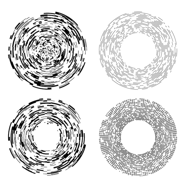 El elemento de diseño del conjunto círculo colores vectoriales en negrita aislados anillo dorado de rayas onduladas de brillo abstracto de muchos remolinos brillantes creados usando Blend Tool Ilustración vectorial EPS10 para su presentación