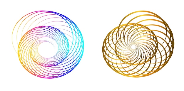 El elemento de diseño del conjunto círculo colores vectoriales en negrita aislados anillo dorado de rayas onduladas de brillo abstracto de muchos remolinos brillantes creados usando Blend Tool Ilustración vectorial EPS10 para su presentación