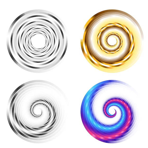 El elemento de diseño del conjunto círculo colores vectoriales en negrita aislados anillo dorado de rayas onduladas de brillo abstracto de muchos remolinos brillantes creados usando Blend Tool Ilustración vectorial EPS10 para su presentación