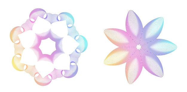 El elemento de diseño del conjunto círculo colores vectoriales en negrita aislados anillo dorado de rayas onduladas de brillo abstracto de muchos remolinos brillantes creados usando Blend Tool Ilustración vectorial EPS10 para su presentación