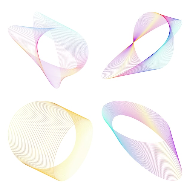 El elemento de diseño del conjunto círculo colores vectoriales en negrita aislados anillo dorado de rayas onduladas de brillo abstracto de muchos remolinos brillantes creados usando Blend Tool Ilustración vectorial EPS10 para su presentación