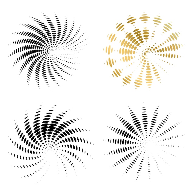 El elemento de diseño del conjunto círculo colores vectoriales en negrita aislados anillo dorado de rayas onduladas de brillo abstracto de muchos remolinos brillantes creados usando Blend Tool Ilustración vectorial EPS10 para su presentación