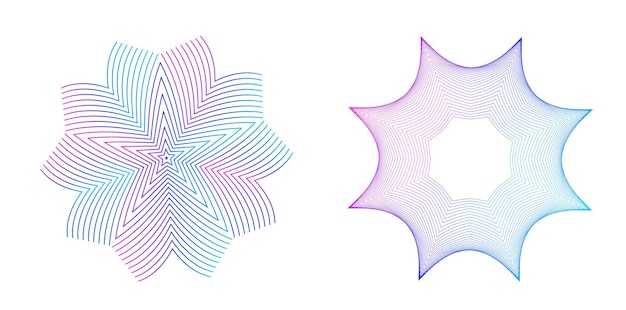 El elemento de diseño del conjunto círculo colores vectoriales en negrita aislados anillo dorado de rayas onduladas de brillo abstracto de muchos remolinos brillantes creados usando Blend Tool Ilustración vectorial EPS10 para su presentación