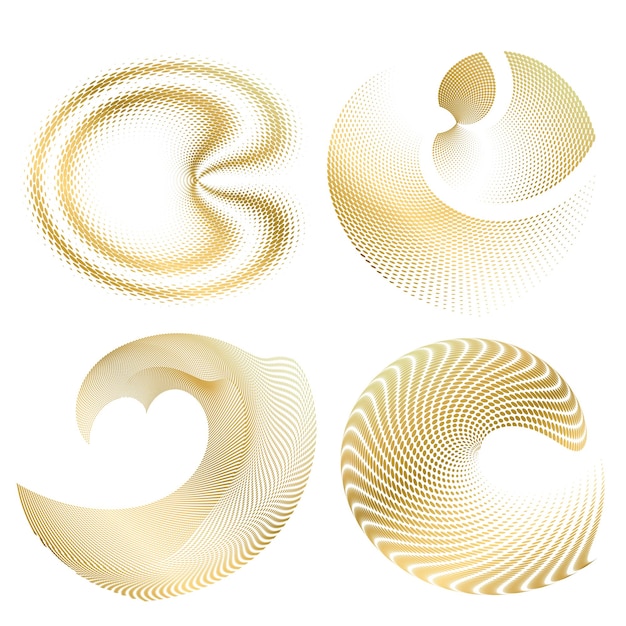 El elemento de diseño del conjunto círculo colores vectoriales en negrita aislados anillo dorado de rayas onduladas de brillo abstracto de muchos remolinos brillantes creados usando Blend Tool Ilustración vectorial EPS10 para su presentación