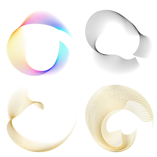 El elemento de diseño del conjunto círculo colores vectoriales en negrita aislados anillo dorado de rayas onduladas de brillo abstracto de muchos remolinos brillantes creados usando Blend Tool Ilustración vectorial EPS10 para su presentación