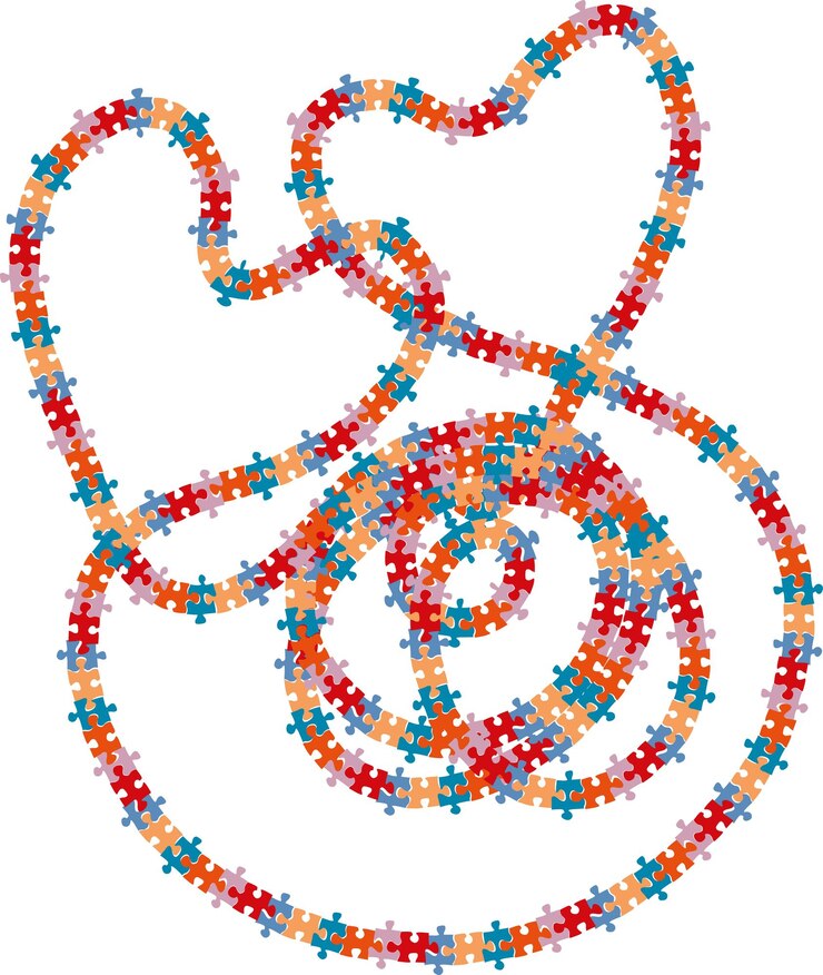 Vector elemento de diseño decorativo abstracto de detalles de rompecabezas coloridos de madeja con forma de corazón
