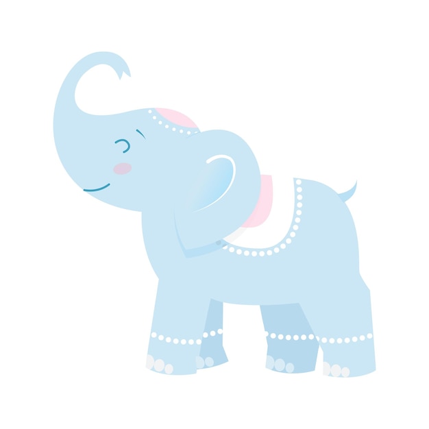 Elemento de diseño de elefante divertido para tarjetas de baby shower, álbumes de recortes, invitaciones, artículos para niños y accesorios infantiles. Aislado sobre fondo blanco. Illusrtation del vector