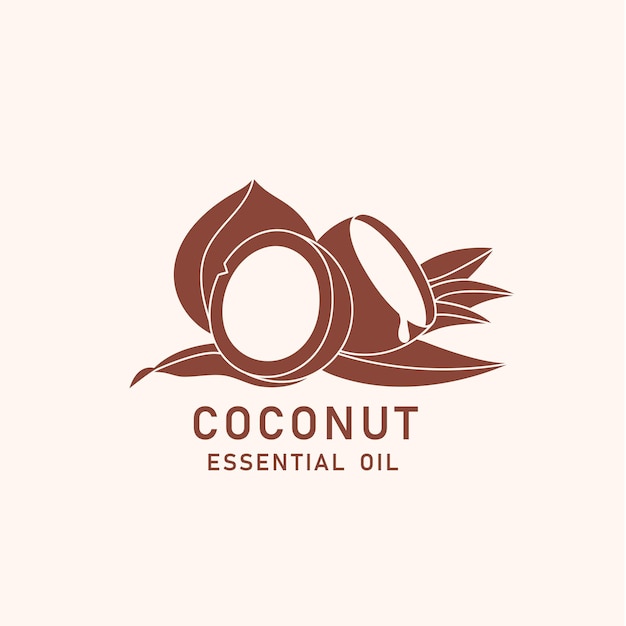 Elemento de diseño de empaque vectorial e icono en aceite de coco de estilo lineal comida vegana saludable Signo de logotipo