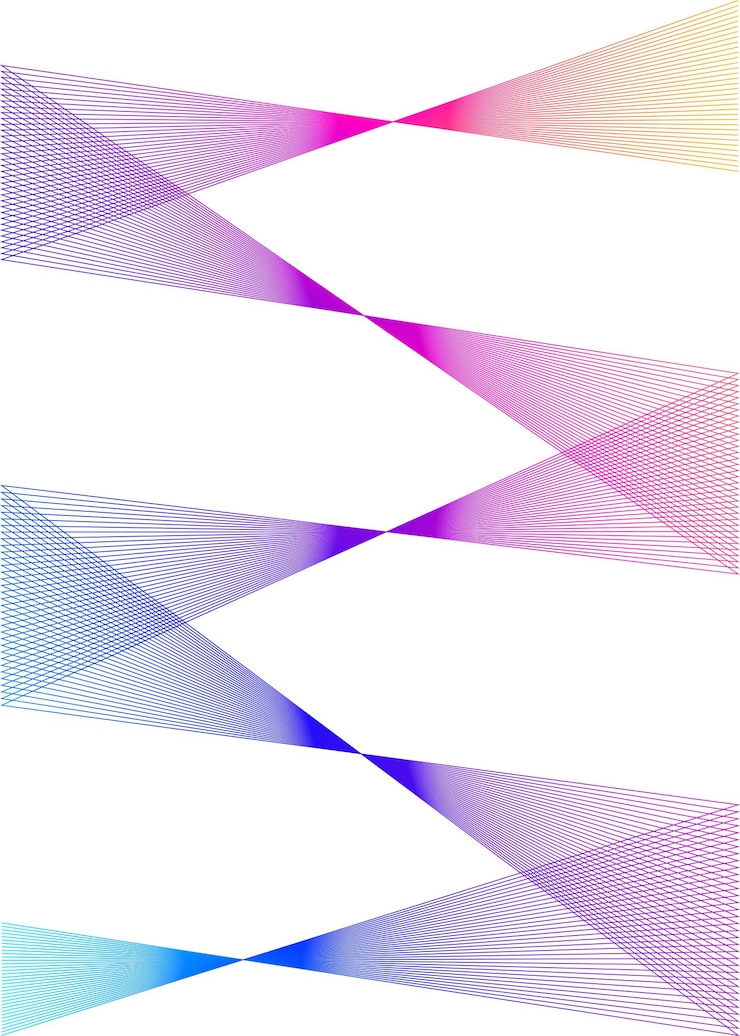 Vector elemento de diseño esquinas afiladas curvas ondean muchas líneas rayas rotas verticales abstractas sobre fondo blanco aislado arte de línea creativa ilustración vectorial eps 10 línea de colores creada con la herramienta mezclar