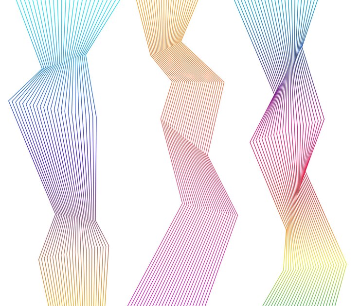 Vector elemento de diseño esquinas afiladas curvas ondean muchas líneas rayas rotas verticales abstractas sobre fondo blanco aislado arte de línea creativa ilustración vectorial eps 10