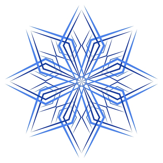 Elemento de diseño de fantasía geométrica ornamental azul Gran copo de nieve ornamentado Mandala geométrica elegante