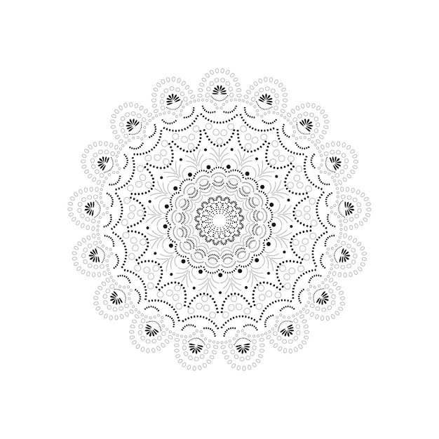 Elemento de diseño de flores de mandala contorno de ilusión simétrica en blanco y negro