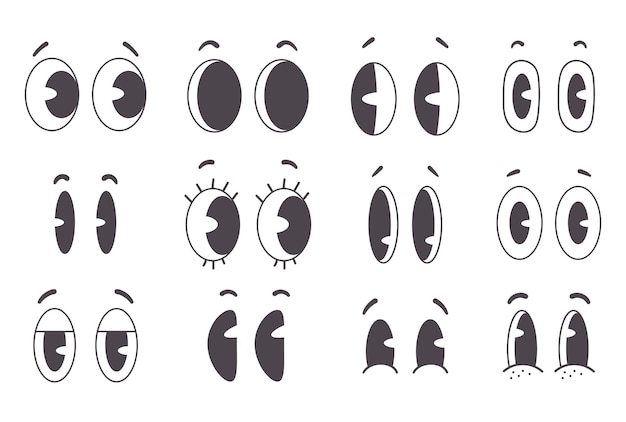 Elemento de diseño gráfico de conjunto aislado de estilo cómico de expresión de cara de ojo retro de dibujos animados