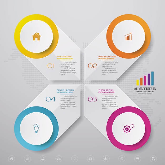 Elemento de diseño de gráfico de infografías de 4 pasos. para presentación de datos.