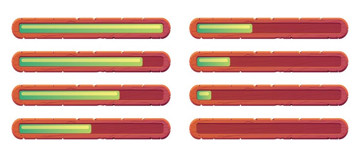 Vector elemento de diseño gráfico plano del conjunto aislado del control deslizante de carga de madera del menú de la interfaz de usuario del juego