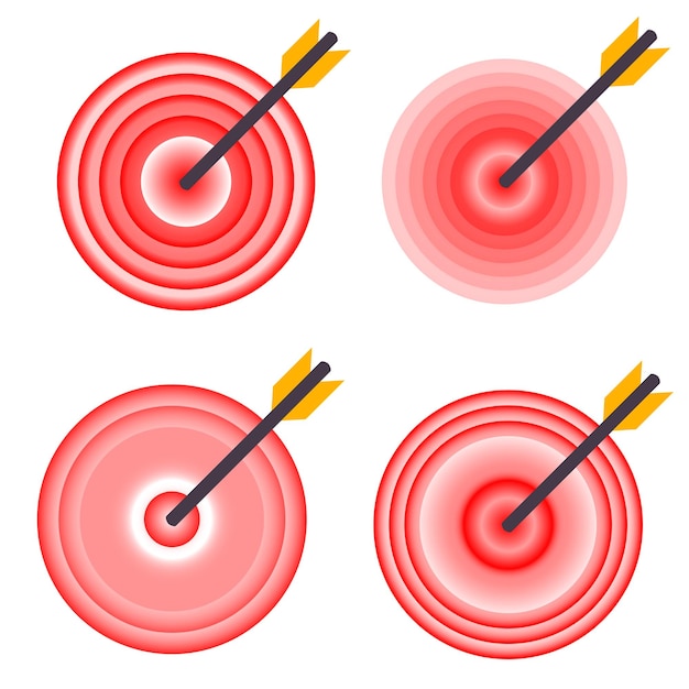 Elemento de diseño Icono aislado vector anillo rojo Objetivo Círculo símbolo Disparo exitoso Ilustración vectorial EPS10 para presentación Logotipo de moda plano concéntrico sobre fondo blanco para el objetivo de dardos