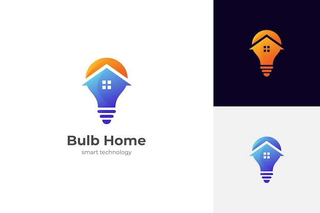 Elemento de diseño de icono de logotipo de casa inteligente con hogar y bombilla o concepto de diseño de lámpara para sistema de tecnología en símbolo o signo de casa