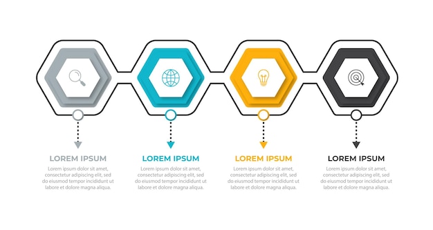 Elemento de diseño de infografía de línea de tiempo y opciones numéricas Concepto de negocio con 4 pasos