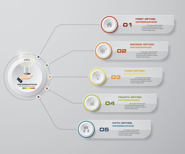 Elemento de diseño de infografía de proceso de 5 pasos.