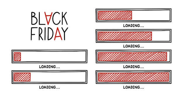 Elemento de diseño de infografías de barra de carga de viernes negro con estado de inicio de venta Vector dibujado a mano