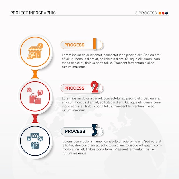 Elemento de diseño infográfico e iconos de compras en línea concepto de negocio con 3 pasos