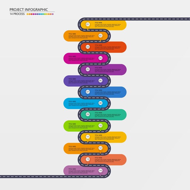 Elemento de diseño infográfico de mapa de ruta con 14 pasos