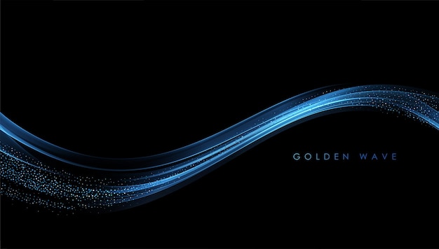 Elemento de diseño de líneas móviles doradas brillantes de ondas doradas abstractas con efecto de brillo sobre fondo oscuro ...