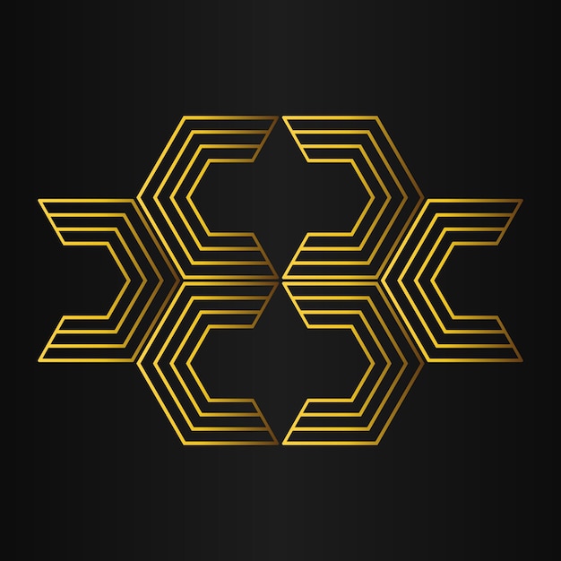 elemento de diseño de lujo hexágono dorado en fondo negro