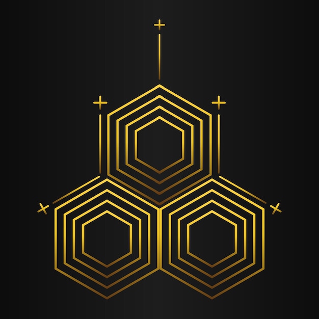 elemento de diseño de lujo hexágono dorado en fondo negro
