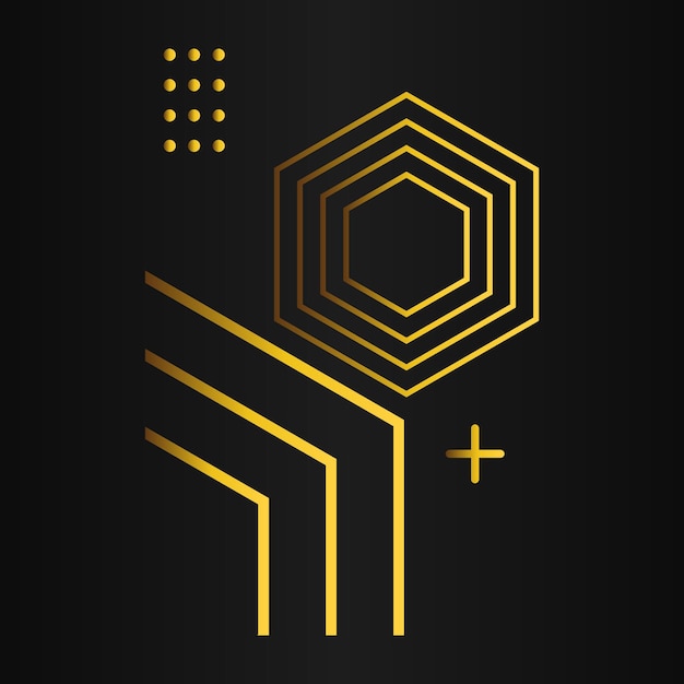 elemento de diseño de lujo hexágono dorado en fondo negro