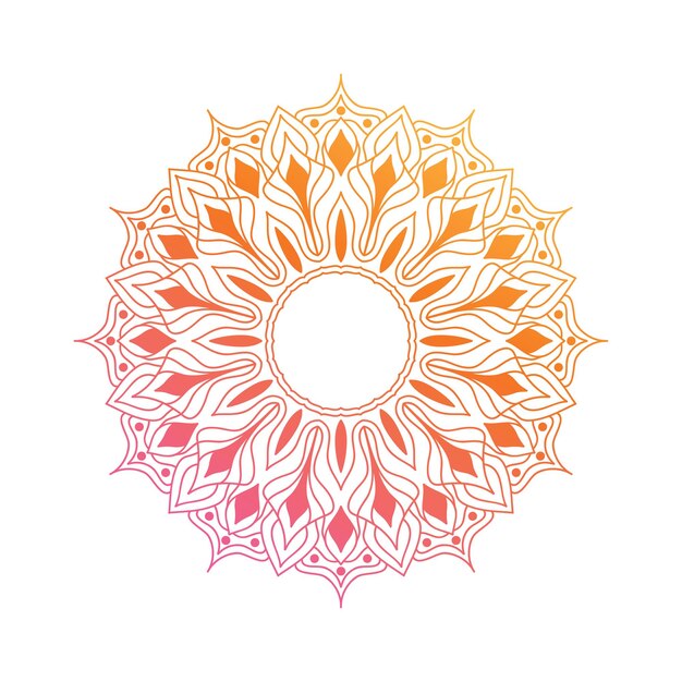 Elemento de diseño de mandala degradado. Mandala de vector hermoso en vibrantes colores rosa y naranja. Mandala con motivos florales.