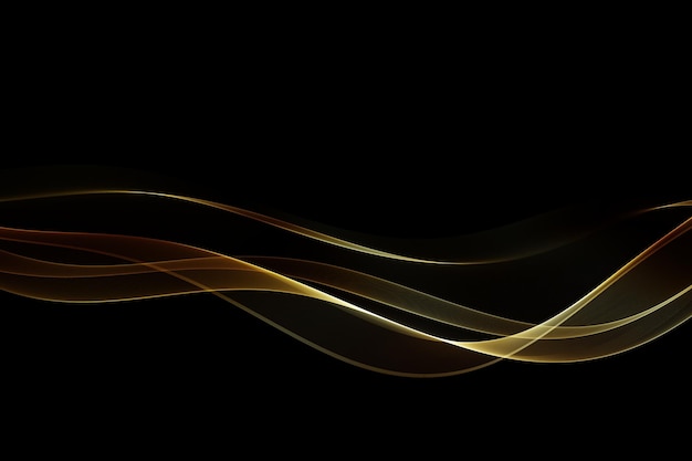 Elemento de diseño de onda dorada brillante abstracto sobre fondo negro