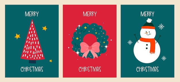 elemento de diseño plano feliz día de Navidad y feliz año nuevo 25 de diciembre colección de tarjetas de felicitación