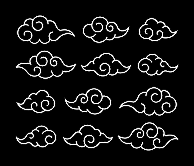 Elemento de diseño plano oriental de nube china Ícono de estilo de contorno Ilustración vectorial EPS