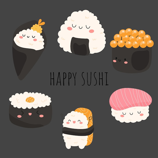 Elemento de diseño plano de sushi feliz