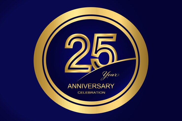 Elemento de diseño de plantilla vectorial de color dorado con logotipo de aniversario de 25 años