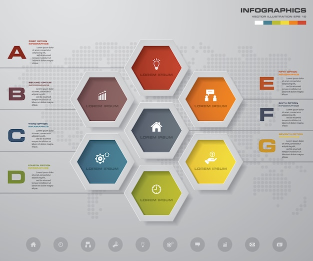 Elemento de diseño de proceso de 7 pasos para la presentación.