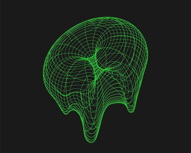 Elemento de diseño punk retro de forma distorsionada cibernética Forma de geometría de onda de estructura metálica sobre fondo negro Ilustración vectorial