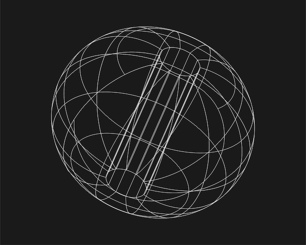 Elemento de diseño punk retro de forma distorsionada cibernética Forma de geometría de onda de estructura metálica sobre fondo negro Ilustración vectorial
