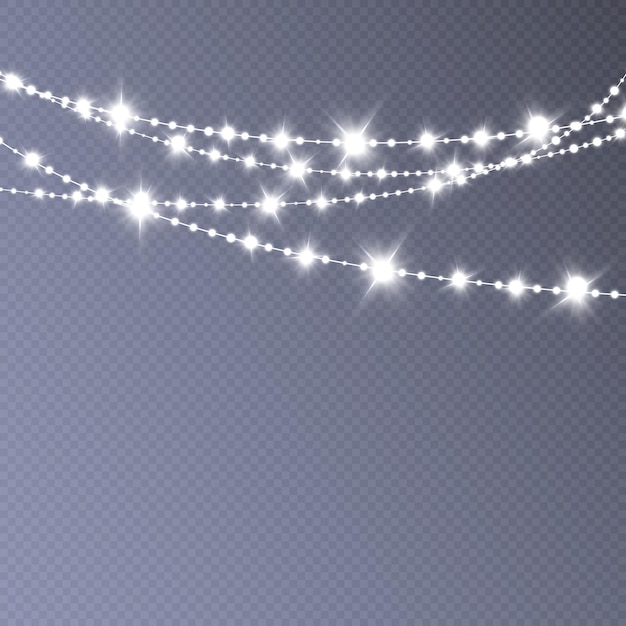 Elemento de diseño realista de luces de Navidad aisladas sobre fondo transparente. Guirnaldas para el diseño.