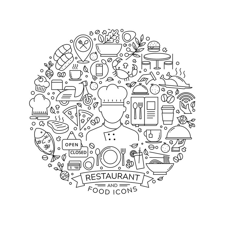 Vector elemento de diseño redondo con iconos de restaurante