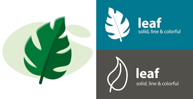 Vector elemento de diseño sólido de línea de planta de icono plano de vector aislado de hoja de árbol