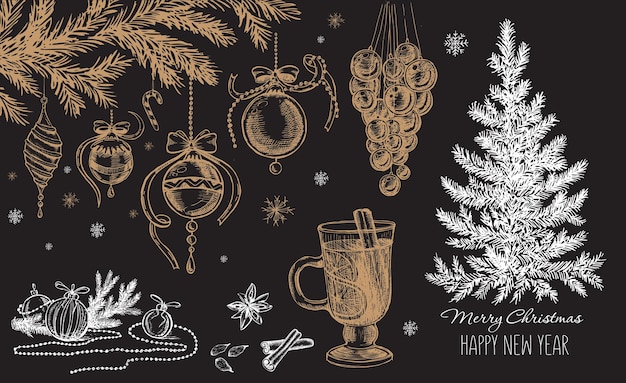 Elemento de diseño de tarjeta de felicitación de navidad en estilo doodle