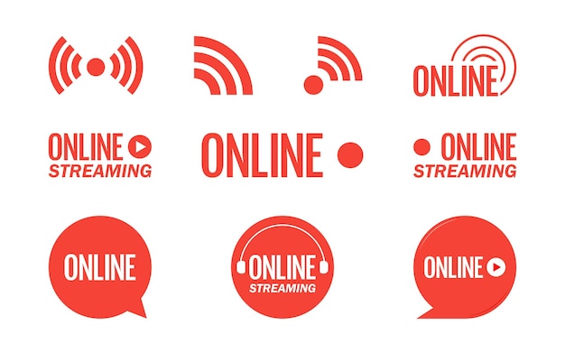 Elemento de diseño de vector rojo del logotipo de transmisión en vivo con botón de reproducción para noticias y TV o transmisión en línea Ilustración vectorial