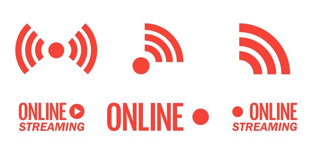 Elemento de diseño de vector rojo del logotipo de transmisión en vivo con botón de reproducción para noticias y TV o transmisión en línea Ilustración vectorial