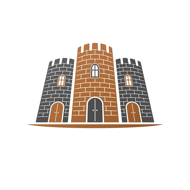 Elemento de diseño vectorial heráldico. Etiqueta de estilo retro, ilustración heráldica. Logotipo de bastión antiguo sobre fondo blanco aislado.